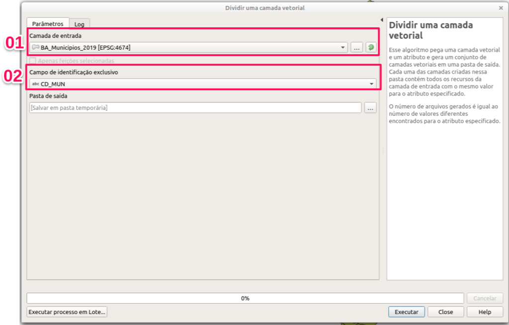 Ferramenta Dividir uma camada vetorial - QGIS