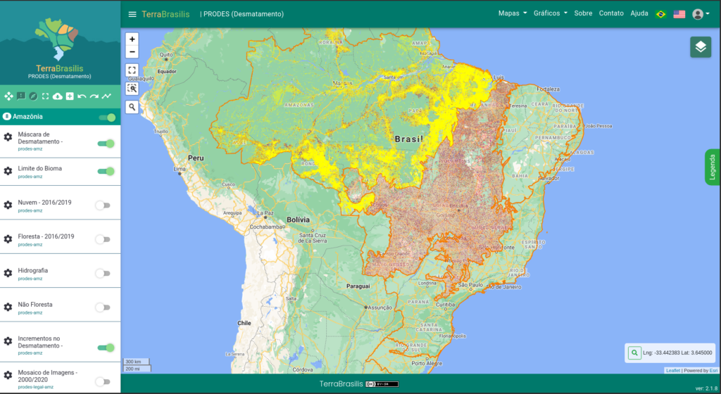 Mapa interativo do Desmatamento