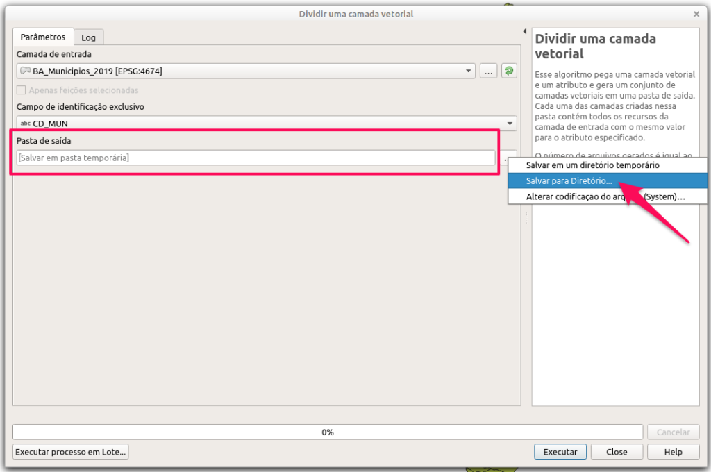 Ferramenta Dividir uma camada vetorial - QGIS